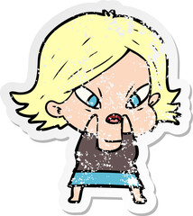 distressed sticker of a cartoon stressed woman