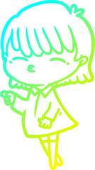 cold gradient line drawing cartoon woman