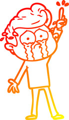 warm gradient line drawing cartoon crying man trying to ask a question