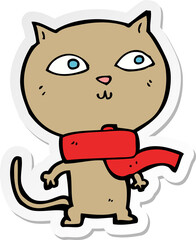 sticker of a cartoon funny cat wearing scarf