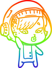 rainbow gradient line drawing cartoon astronaut woman