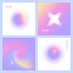 Minimalistic Background templates set with round blurred gradient shapes in y2k holographic lilac colors. Blurry design for the covers of brochures, , reports, presentations. Vector illustration.
