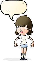 cartoon happy woman with speech bubble