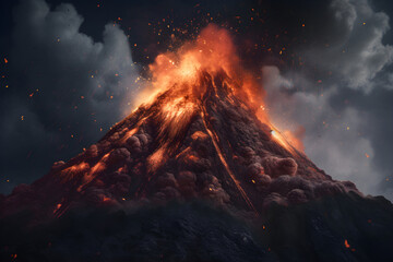 Volcano eruption. Mount with lava and magma. Generative AI