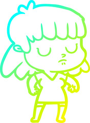 cold gradient line drawing cartoon indifferent woman