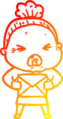 warm gradient line drawing cartoon angry old woman