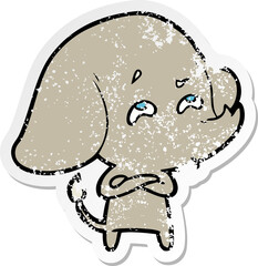 distressed sticker of a cartoon elephant remembering
