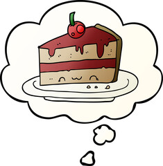 cartoon cake and thought bubble in smooth gradient style