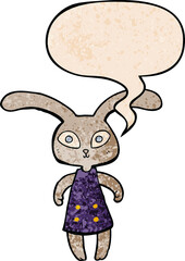 cute cartoon rabbit and speech bubble in retro texture style