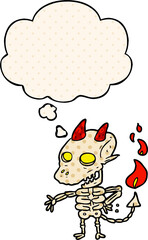 cartoon spooky demon and thought bubble in comic book style