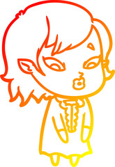 warm gradient line drawing cute cartoon vampire girl