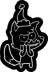 cartoon icon of a grinning fox wearing santa hat