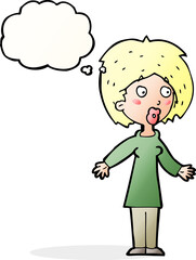 cartoon surprised woman with thought bubble