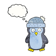 thought bubble textured cartoon penguin