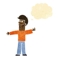 cartoon happy man with thought bubble