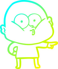 cold gradient line drawing cartoon bald man staring