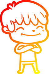 warm gradient line drawing cartoon happy boy