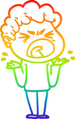 rainbow gradient line drawing cartoon furious man