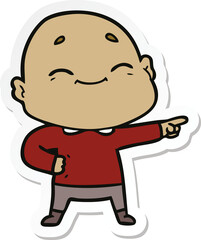 sticker of a happy cartoon bald man