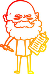 warm gradient line drawing cartoon man with beard frowning