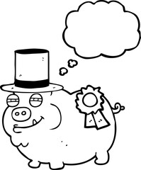 thought bubble cartoon prize winning pig
