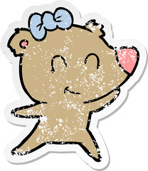 distressed sticker of a female bear cartoon