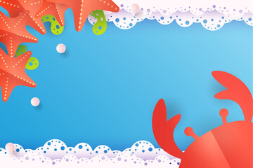 Obraz na płótnie Canvas Summer marine banner with sea animals. Cartoon background