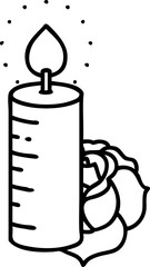 black line tattoo of a candle and a rose