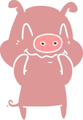 nervous flat color style cartoon pig