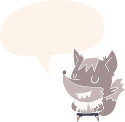 cartoon halloween werewolf and speech bubble in retro style