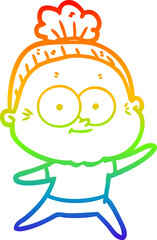 rainbow gradient line drawing cartoon happy old woman