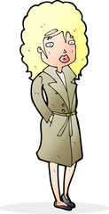 cartoon woman in trench coat