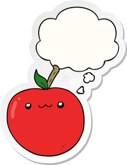 cartoon cute apple and thought bubble as a printed sticker