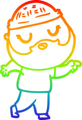 rainbow gradient line drawing cartoon man with beard