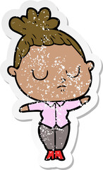 distressed sticker of a cartoon calm woman