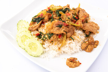 Stir Fried Basil with Pork on Rice