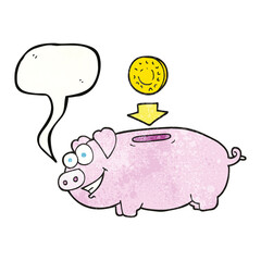 speech bubble textured cartoon piggy bank