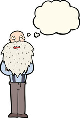 cartoon bearded old man with thought bubble
