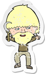 retro distressed sticker of a cartoon peasant with sycle
