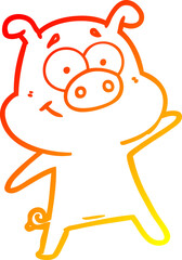 warm gradient line drawing happy cartoon pig