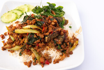 Stir Fried Basil with Century Egg on Rice