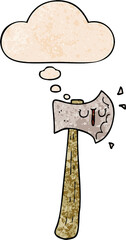 cartoon axe and thought bubble in grunge texture pattern style