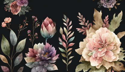 flowers with black background, card