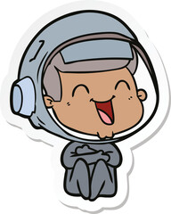 sticker of a happy cartoon astronaut