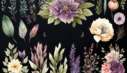 flowers with black background, card