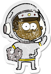 distressed sticker of a happy astronaut cartoon