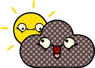 comic book style cartoon storm cloud and sun