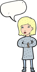 cartoon calm woman with speech bubble