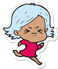 sticker of a cartoon angry girl