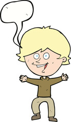 cartoon happy boy laughing with speech bubble